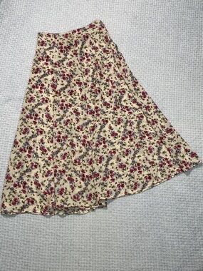 Women’s Vintage G•S•L Cream/Off White Purple Pink Floral Full Maxi Skirt Size 7